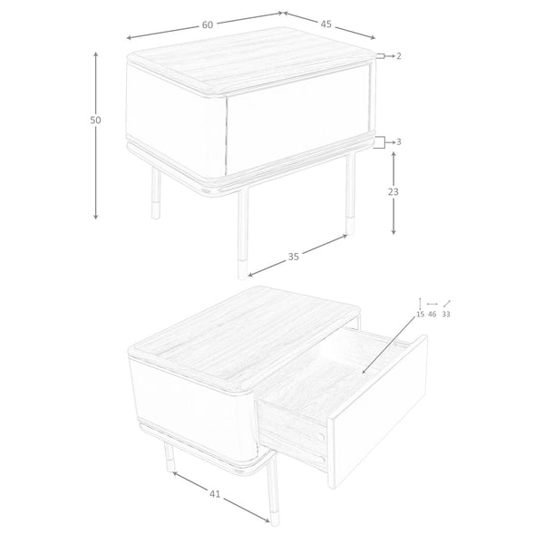 Bedside table in dark gray matte wood, black steel and walnut top
