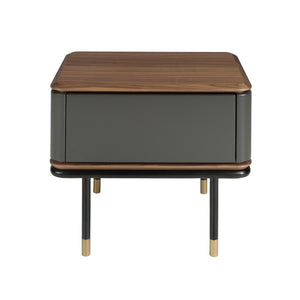 Bedside table in dark gray matte wood, black steel and walnut top