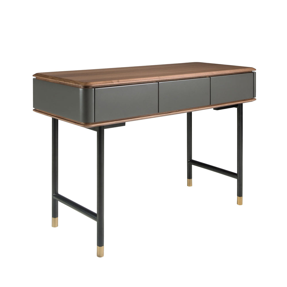Rectangular console in walnut, dark gray matte wood and black steel