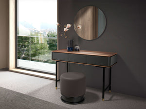 Rectangular console in walnut, dark gray matte wood and black steel