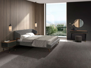 Rectangular console in walnut, dark gray matte wood and black steel