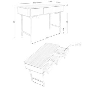 Rectangular console in walnut, dark gray matte wood and black steel