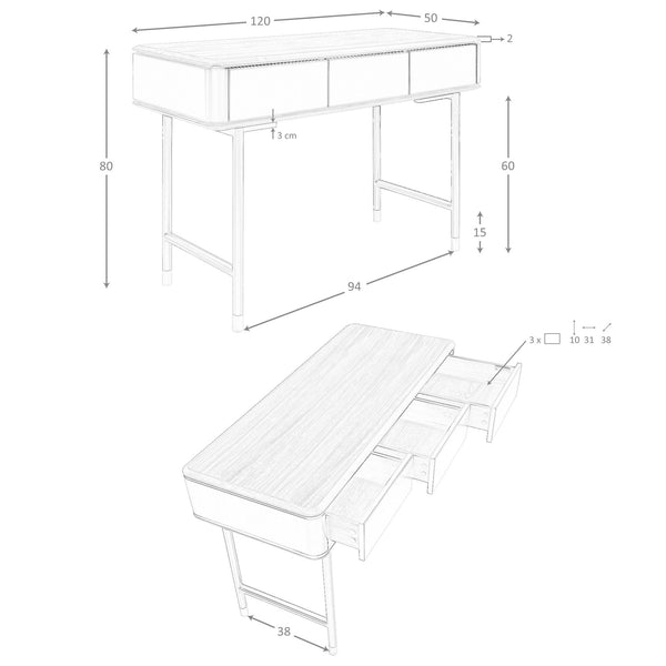 Rectangular console in walnut, dark gray matte wood and black steel