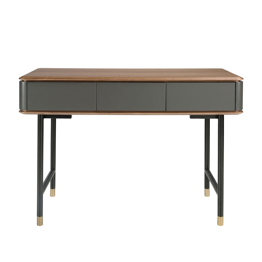 Rectangular console in walnut, dark gray matte wood and black steel