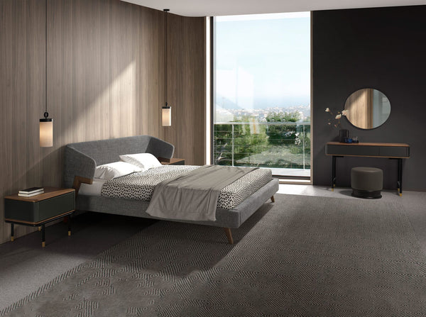 Gray fabric bed