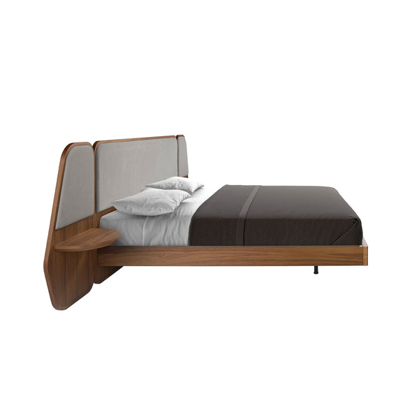 Bed in walnut and gray fabric