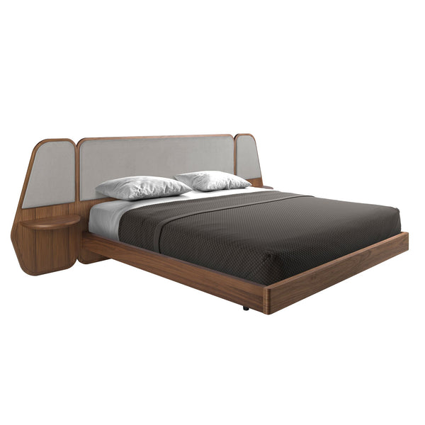 Bed in walnut and gray fabric