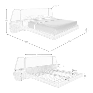 Bed in walnut and gray fabric