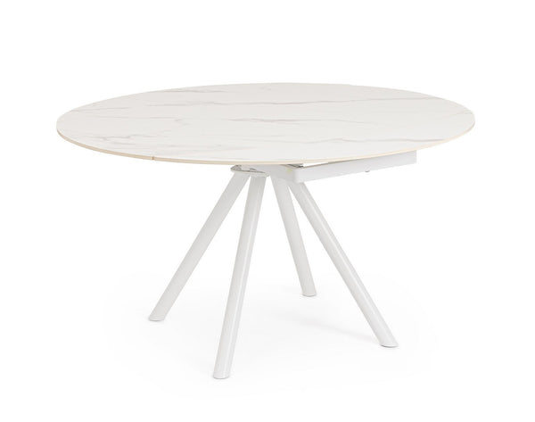 Extendable Round Dining Table 87–135 cm White Finish