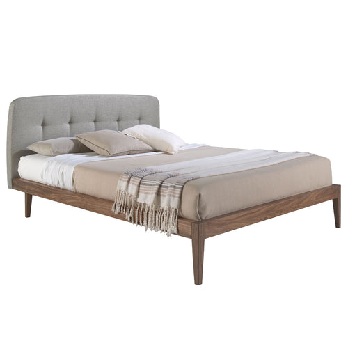 Tufted bed in gray fabric