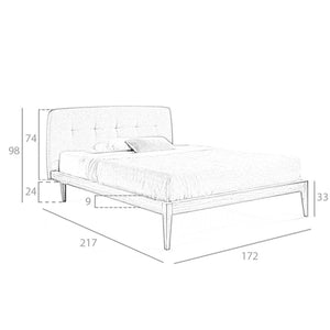 Tufted bed in gray fabric