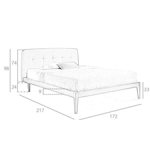 Tufted bed in gray fabric