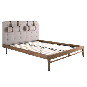 Tufted bed in gray fabric