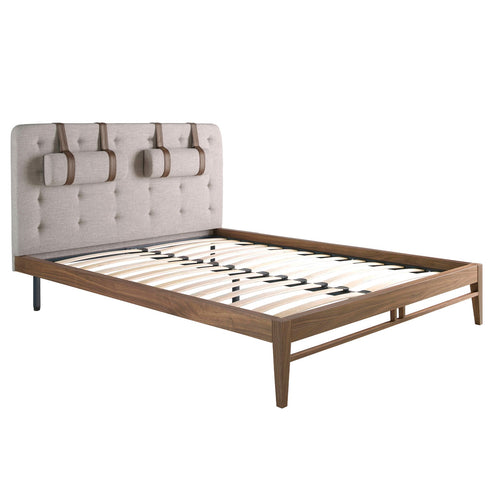 Tufted bed in gray fabric