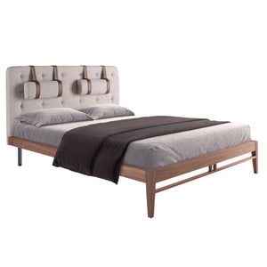 Tufted bed in gray fabric