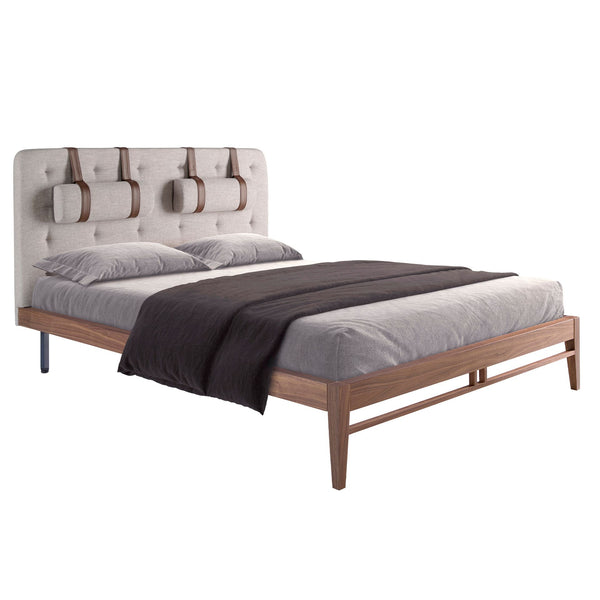 Tufted bed in gray fabric