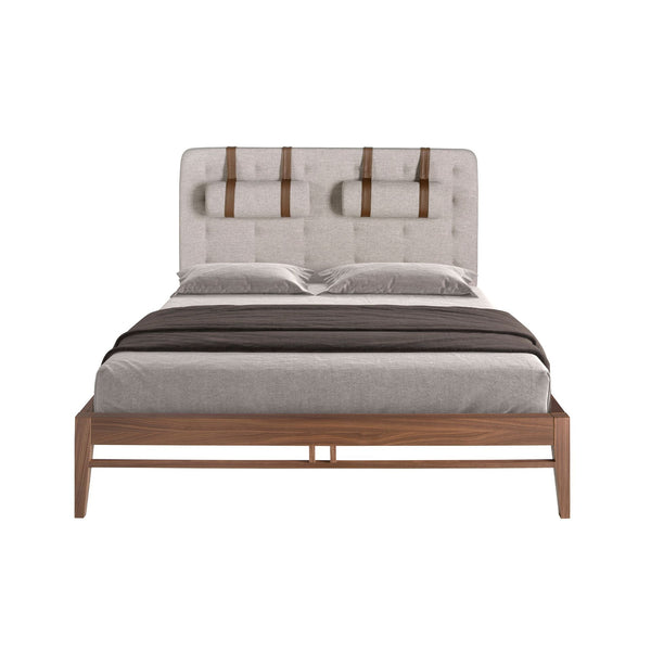 Tufted bed in gray fabric