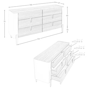 Beige wood dresser, gold polished steel and walnut top