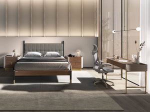 Desk in walnut, beige and gold polished steel
