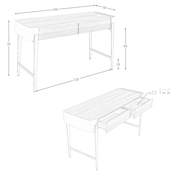 Desk in walnut, beige and gold polished steel