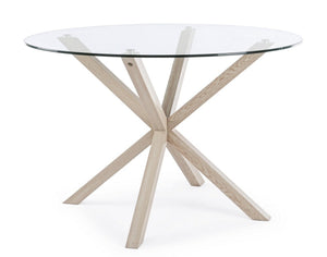 Round Dining Table Ø114 cm Glass Top with Natural Wood Legs