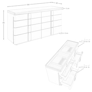 Chest of drawers in leather, walnut, polished steel base and smoked brown glass top