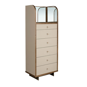 Chifonier in leather, walnut and mirror-polished steel