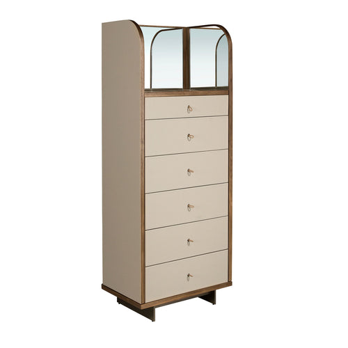 Chifonier in leather, walnut and mirror-polished steel
