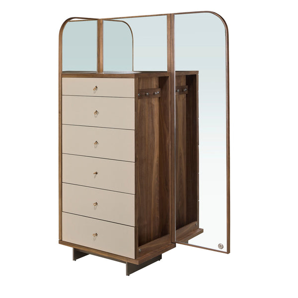 Chifonier in leather, walnut and mirror-polished steel