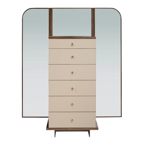 Chifonier in leather, walnut and mirror-polished steel