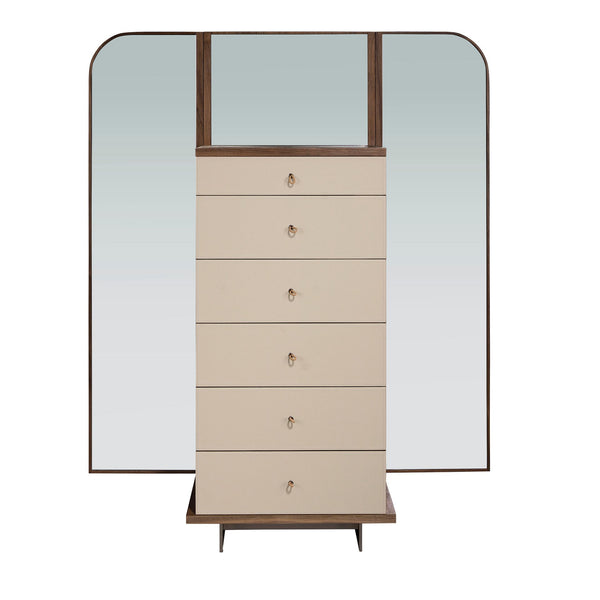 Chifonier in leather, walnut and mirror-polished steel