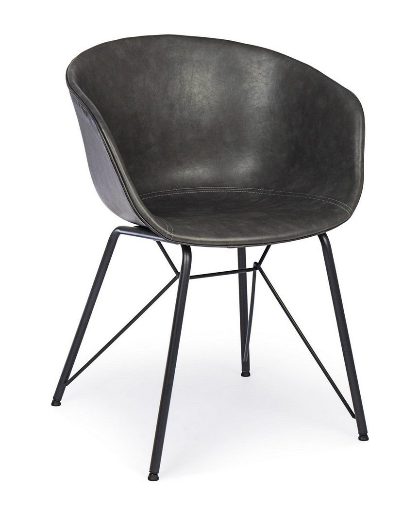 Dining Chair Anthracite PU Leather Vintage