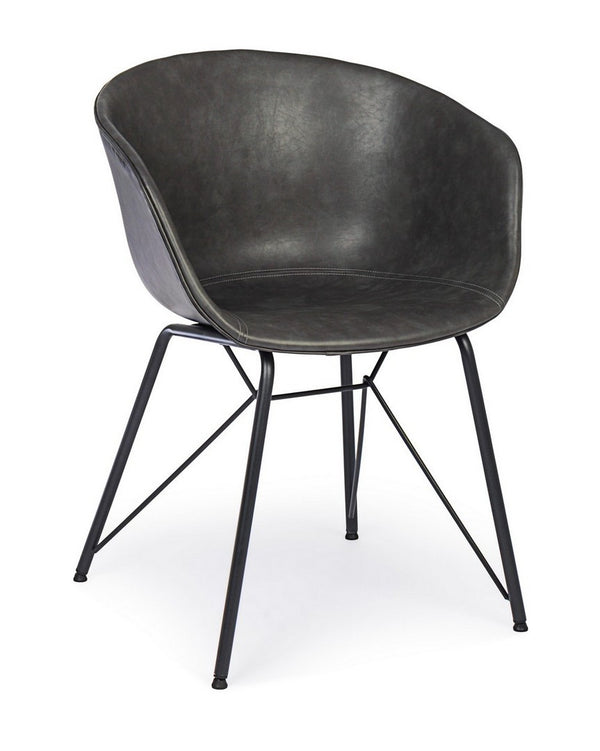 Dining Chair Anthracite PU Leather Vintage