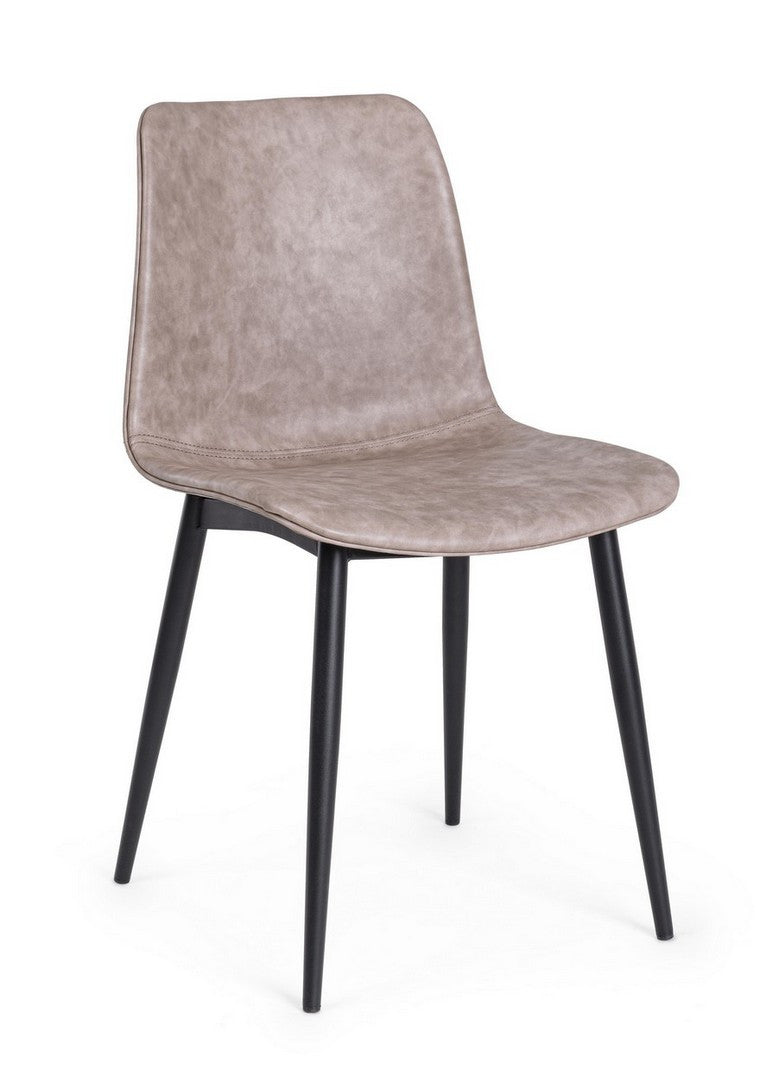 Dining Chair Beige PU Leather Vintage with Black Frame