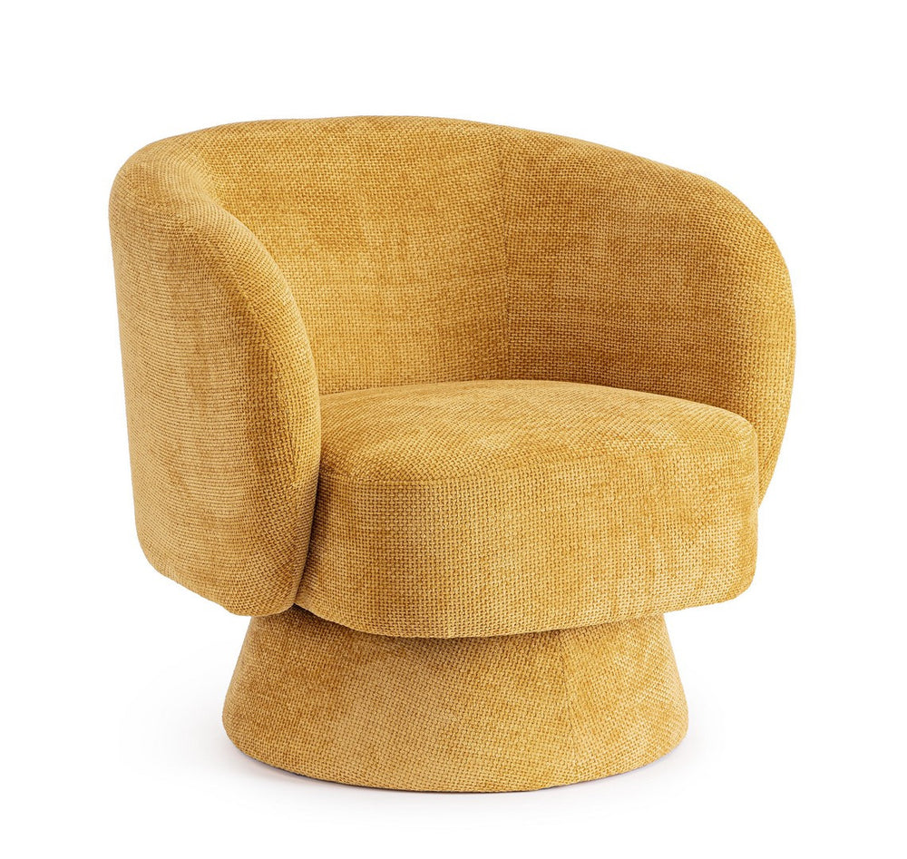 Swivel Armchair Mustard Upholstered