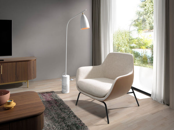 Floor lamp in marble and white steel
