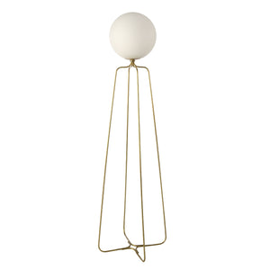 Floor lamp in gold steel and white glass
