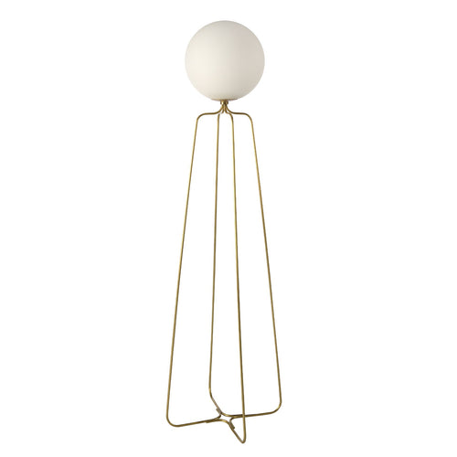 Floor lamp in gold steel and white glass