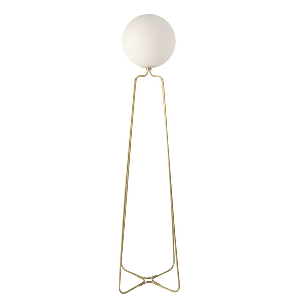 Floor lamp in gold steel and white glass