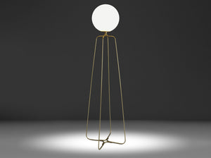 Floor lamp in gold steel and white glass