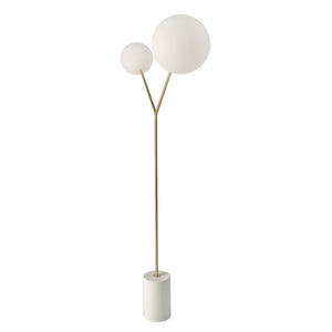 Floor lamp in white marble, gold steel and white glass