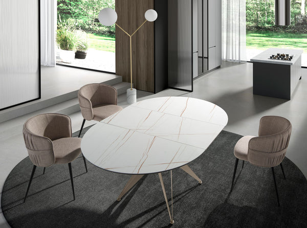 Floor lamp in white marble, gold steel and white glass