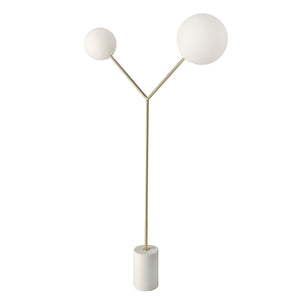 Floor lamp in white marble, gold steel and white glass