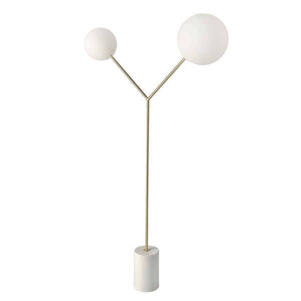 Floor lamp in white marble, gold steel and white glass