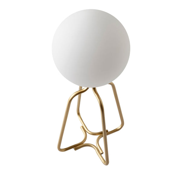 Table lamp in gold steel and white glass