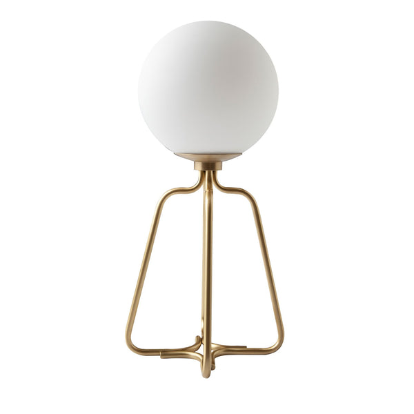 Table lamp in gold steel and white glass
