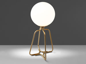 Table lamp in gold steel and white glass