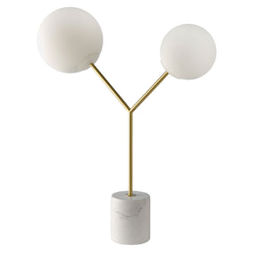 Table lamp in white marble, gold-plated steel and white glass