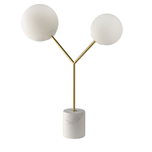 Table lamp in white marble, gold-plated steel and white glass