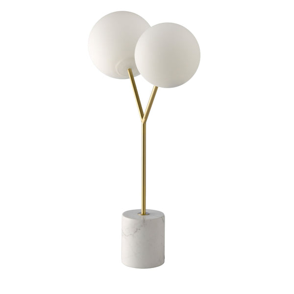 Table lamp in white marble, gold-plated steel and white glass